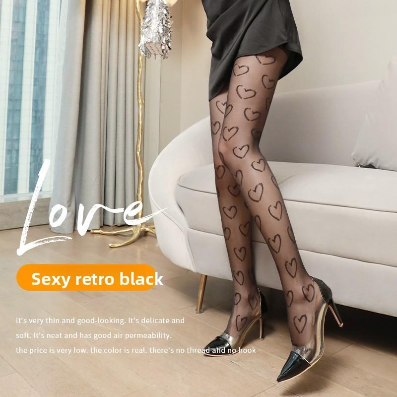 Heart Pattern Sheer Pantyhose With Breathable Nylon For Women Summer Wear