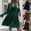 Abito da Donna in Velluto a Maniche Lunghe Linea ad A Invernale Elegante Outfit da Festa Scollo a V Vestibilità Ampia