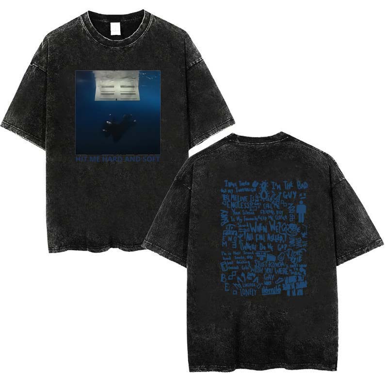 Streetwear Billie Hit Me Hard and Soft Tour Washed Trička Harajuku Hip Hop O-Neck Krátký Rukáv Ležérní Oblečení