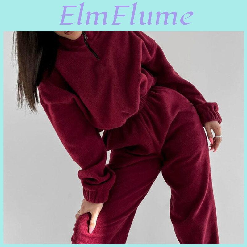 Suit Long Fleece Women Loose Sleeve Sweatshirt And High Waist Trousers 2 Pieces Set Female 2024 Winter Fashion Warm Tracksuit
