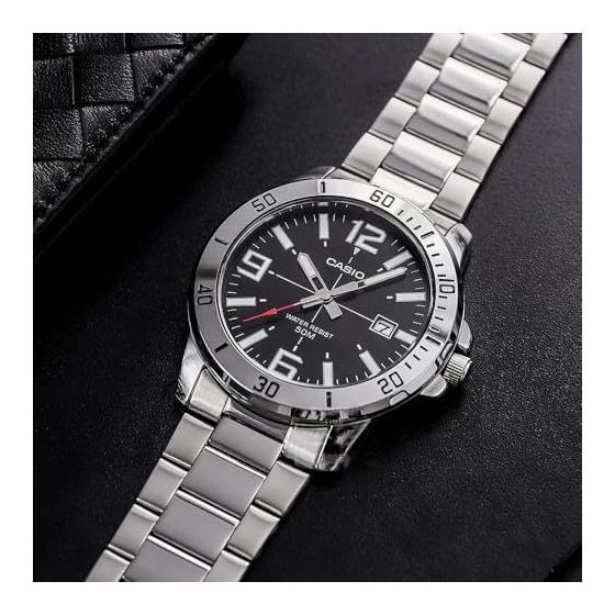 Used New Casio MTP-VD01D-1BV Men's Entiker Stainless Steel Black Dial Casual Analog Sporty Watch