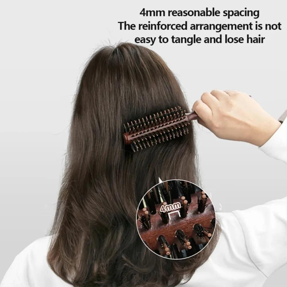 Wood Handle Round Rolling Brush Straight Twill Hair Comb Boar Bristle Round Barrel Hair Curling Brush Hairdressing Styling Tool