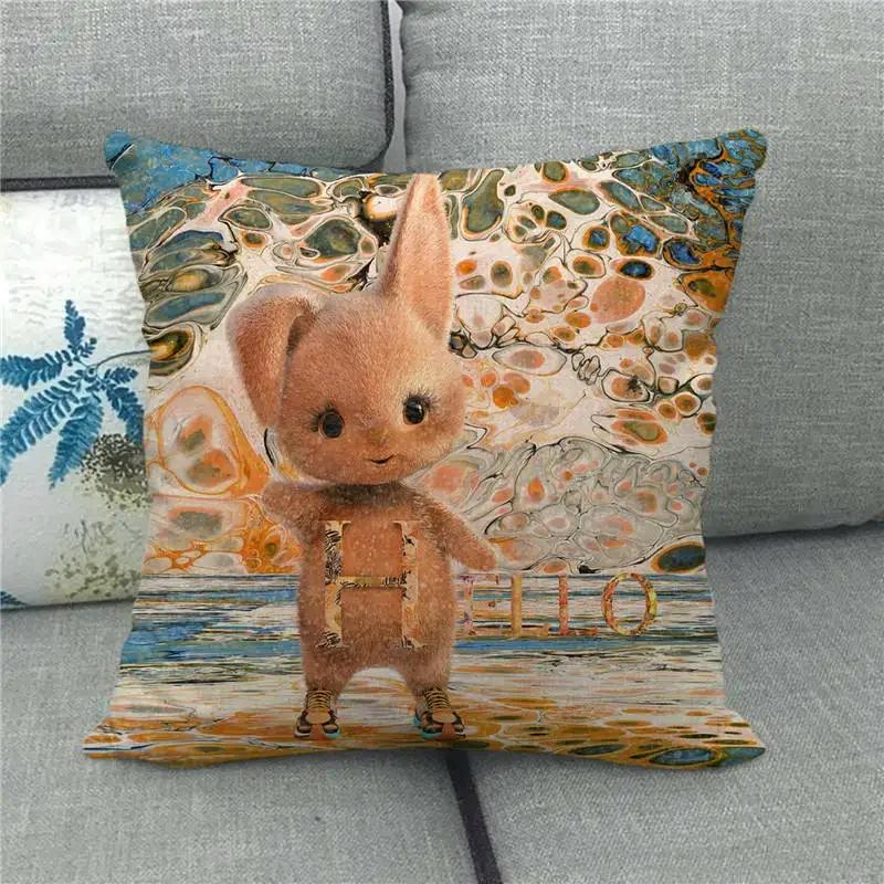 Happy Home Pillowcase Funny Rabbit Easter Egg Print Cushion Cover Pastoral Cartoon Hare Pattern