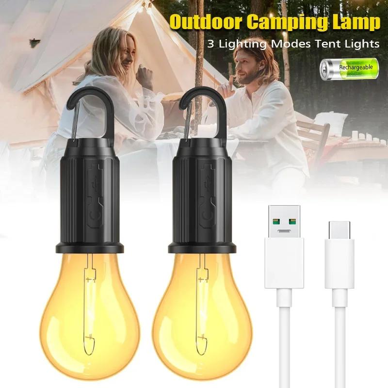 Outdoor USB Rechargeable LED Lamp Bulbs High Brightness Emergency Light Hook Up Camping Fishing Portable Lantern Night Lights