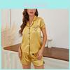 Summer Ice Silk Pajama Set For Women With Short Sleeves And Shorts For Home Casual Wear