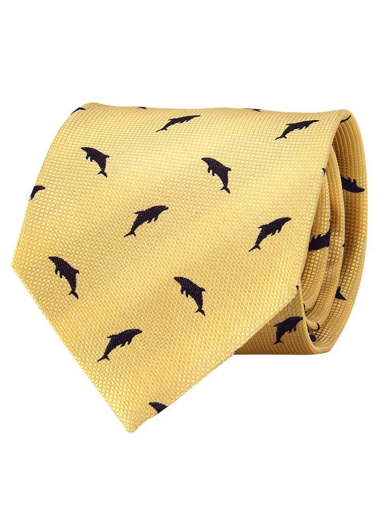 

COLORATA Галстук Дельфин-афалина x Желтый Силуэтный Узор Шелковый Жаккард Животный Подарок (145 8.5см / / / 100% / Плетение) Дельфин/Животное