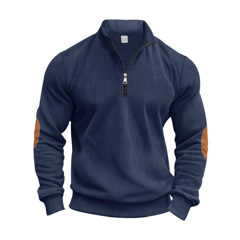 Men's Corduroy Half-Zip Stand Collar Long-Sleeve Hoodie - Autumn/Winter Collection