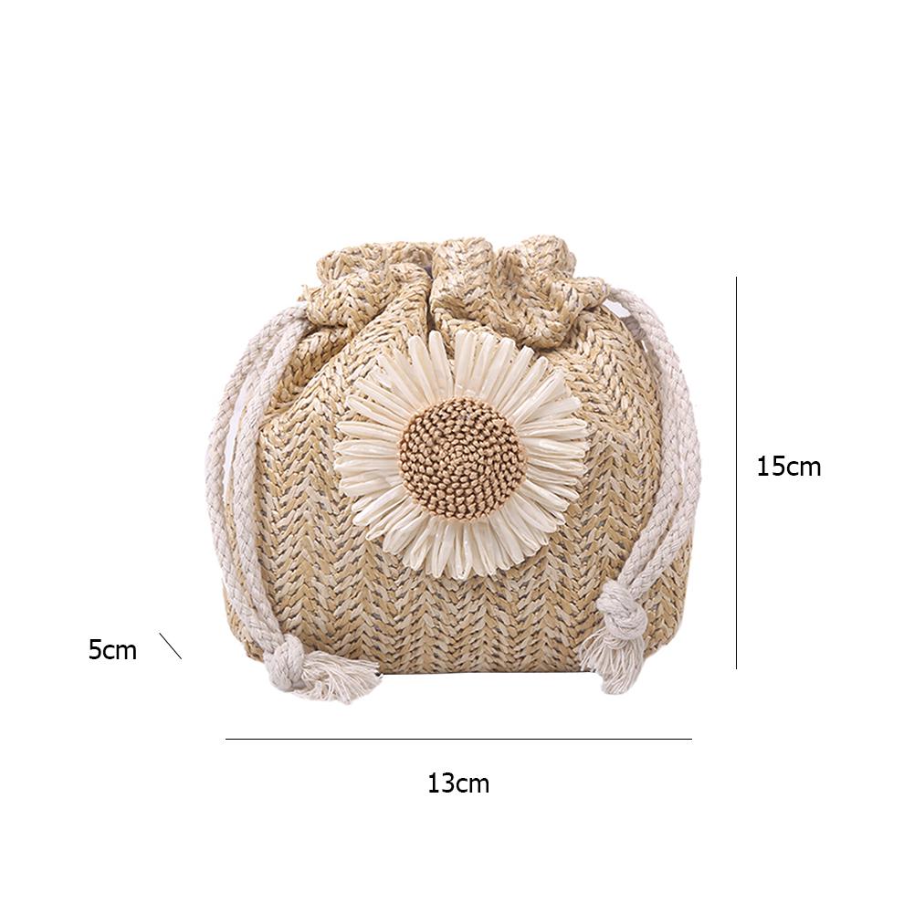 Damen Tasche Sommer Strand Stroh Taschen Klassische Textur Sonnenblume Kordelzug Gewebte Eimer Crossbody Schulter Messenger