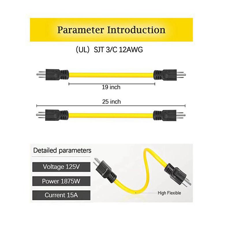 3-Pin Stecker auf Stecker Verlängerungskabel für Umschalter, Doppelstecker 5-15P 12AWG 125V US-Stecker, Generator-Adapterkabel