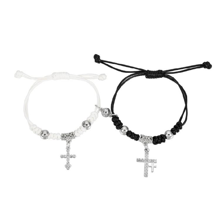 

2pcs Magnetic Cross Pendant Couple Bracelets Lover Friend Braid Rope Bangle Gift 1