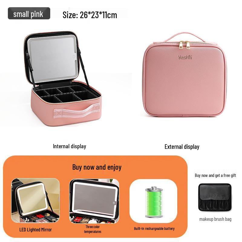 LED Mirror Makeup Bag: Spacious Handbag for Skincare & Cosmetics Storage