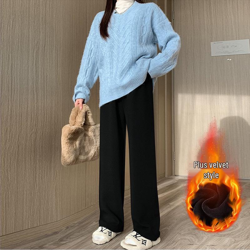 Spring/Summer Maternity Wide-Leg Pants - Plus Velvet, Thick Imitation Cashmere, Belly-Friendly, Long Fit