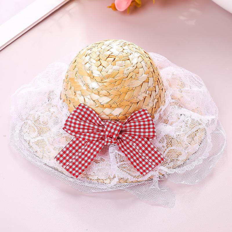Popular Korean Straw Hat Foreign Style Farmer Hat Sun Hats Pet Cat Funny Retro Cute Bow Fashion Pet Products