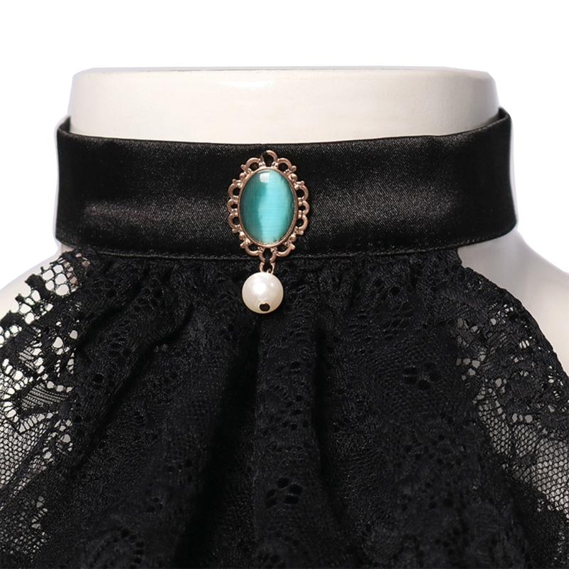 Viktorianisches Kolonial-Jabot-Kragen, mittelalterliches Kostüm, abnehmbarer Rüschenkragen aus Spitze mit viktorianischer Kristallkrawatte