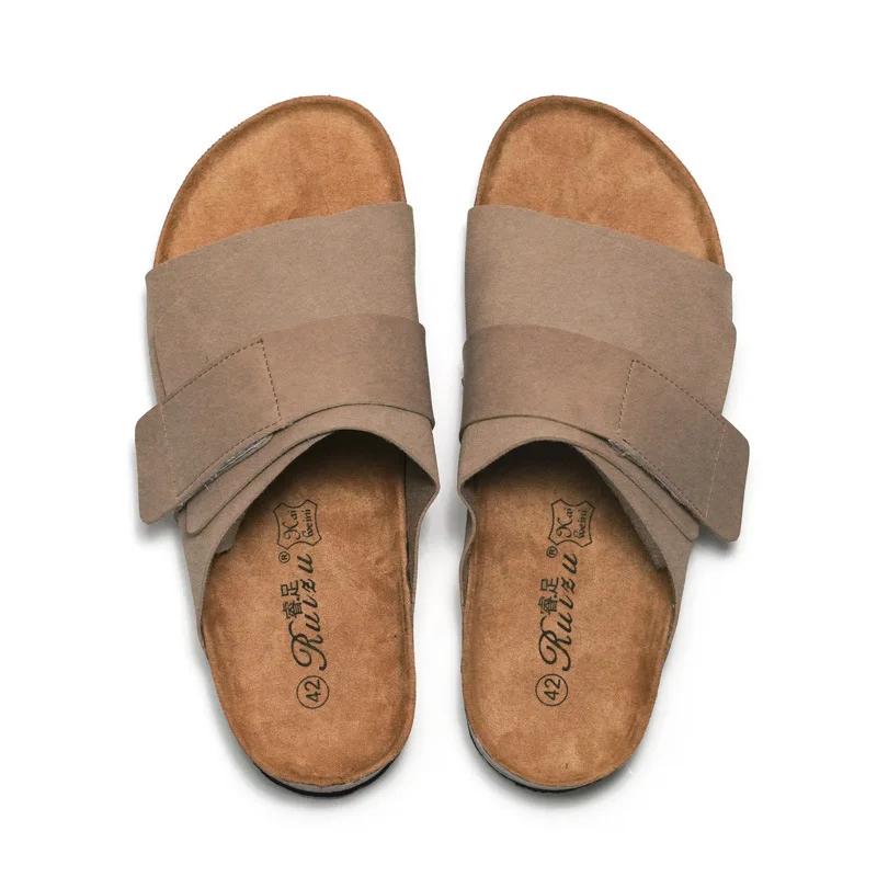 Fashion Summer New Cork Slippers Men's Couple Women's Sandals Outdoor Leisure Men's Women's Beach Slippers Plus Size 35-45