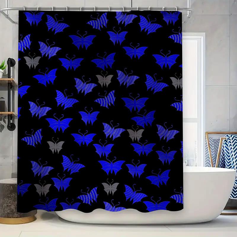 

Unique Butterfly Print Shower Curtain Blue Gray Floral Design For Bathroom Decor Waterproof Fabric For Home Use W60H190(CM)-1 Pcs