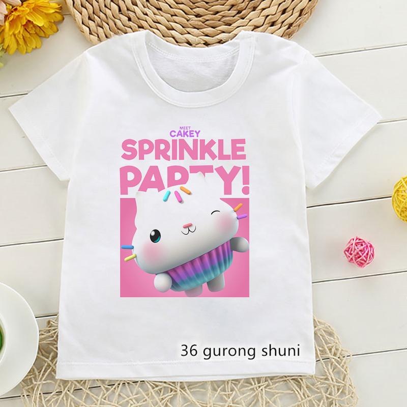 2026 Hot Sale Gabby Dollhouse Cartoon Print Tshirt Girls Kawaii Kids Clothes Cute Cat T-Shirt Children'S Clothing Summer Tops