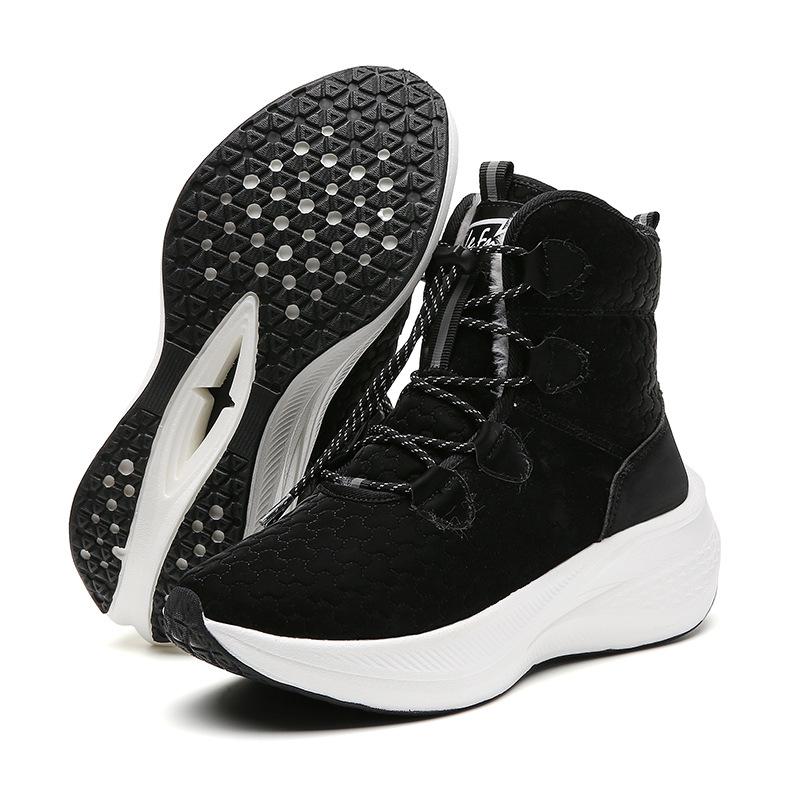 

Зимние теплые ботинки для женщин, нескользящие ботинки на толстой платформе со шнуровкой, удобные женские ботинки с высоким берцем и подкладкой из искусственного меха, короткие ботинки для ходьбы 42 чёрный