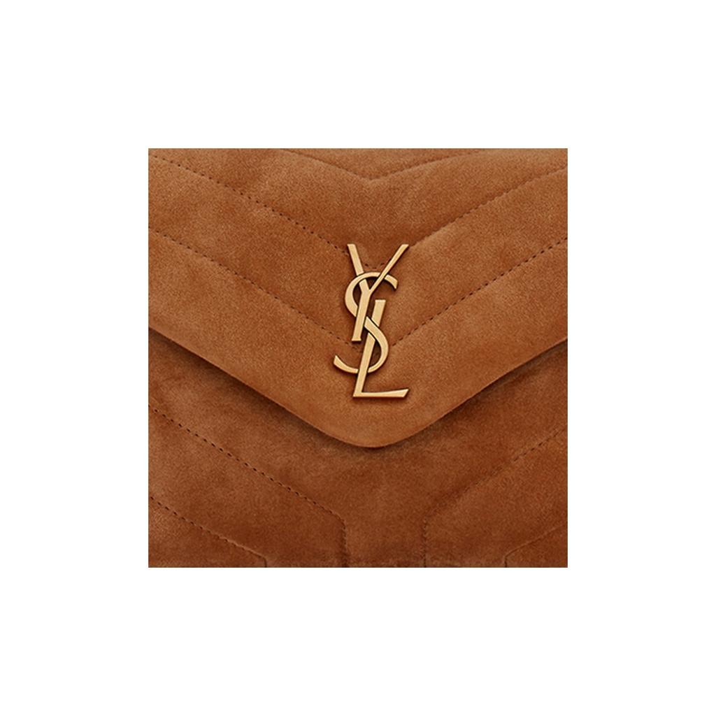 Saint Laurent Borsa a Spalla Mini Loulou Logo Trapuntata in Pelle con Patta Donna Cannella 678401-1U837-7761