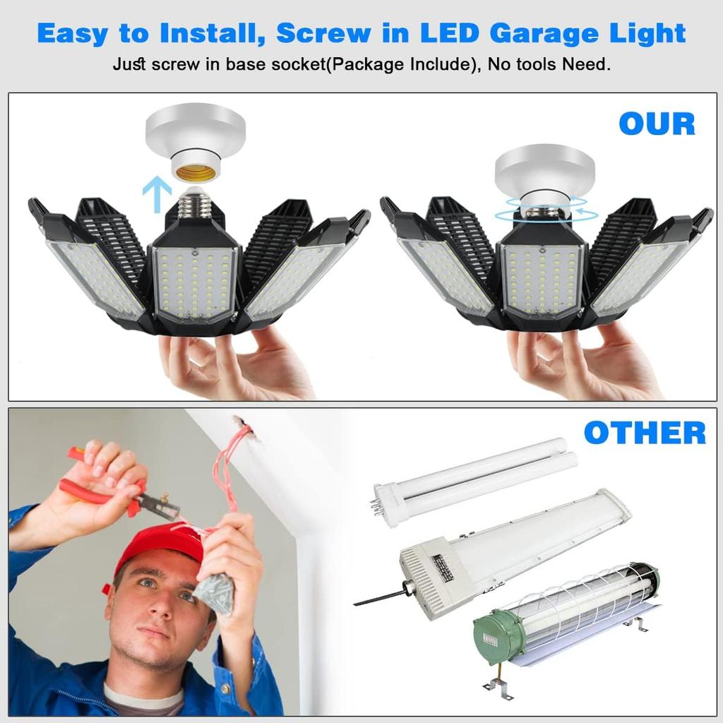 1/2pcs Deformable LED Garage Lights with 8 + 1 Adjustable Panels Night Lamp E26/E27 Ceiling Lighting Bulb For Workshop Warehouse