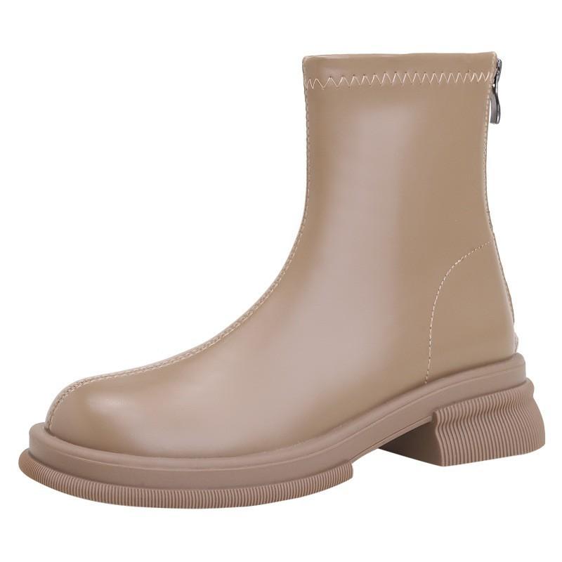 Martin Boots Women's Versatile Thick Heel Flat Bottom Zipper Elastic Short Boots Women's Spring and Autumn Single Boots