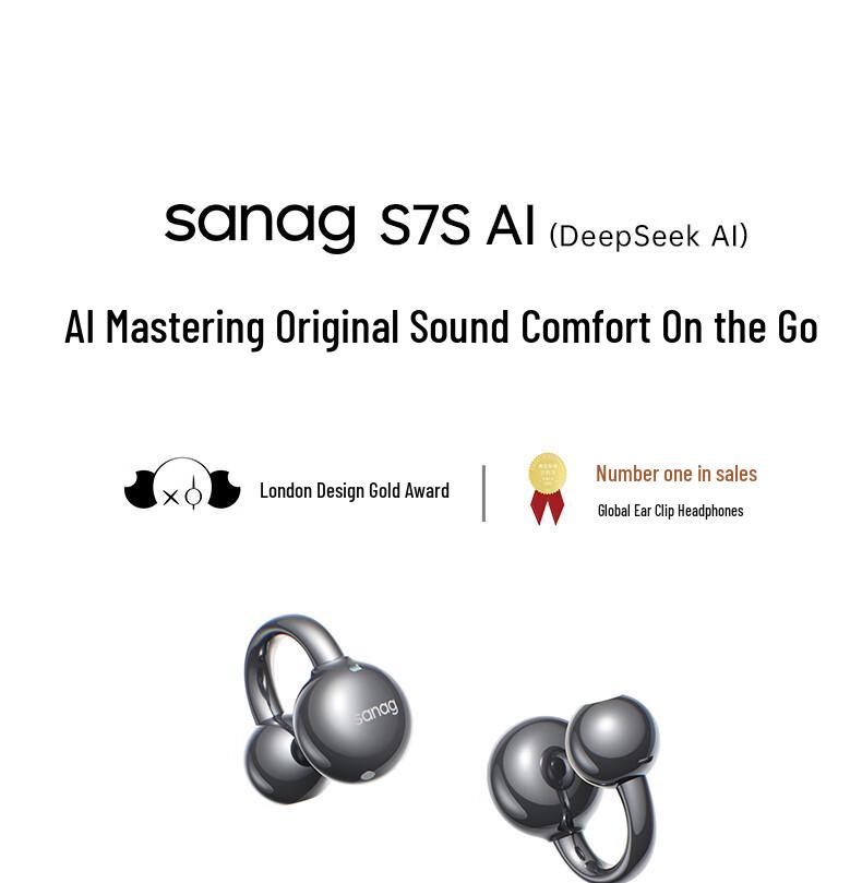 Sanag S7S Bluetooth Ear Clip Earphones with AI Translation and Air Conduction for 2025 Sports - Open, Not In-Ear Design