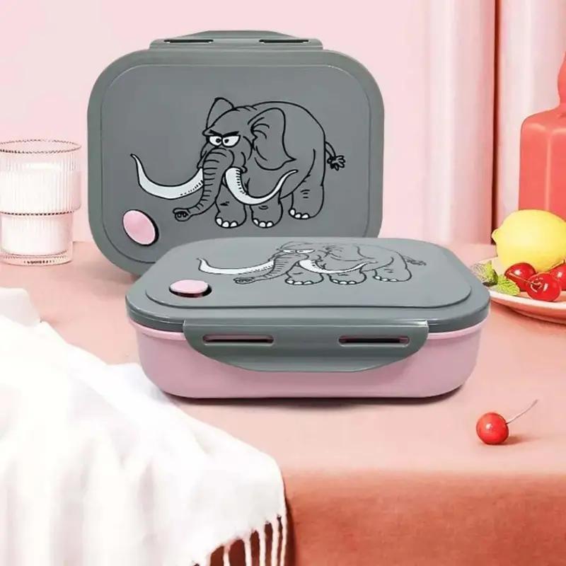 Cartoon Elephant Bento Box Water Bottle Set Portable Cute Microwave Divided Lunch Box Tableware For Back To School Outdoor Work