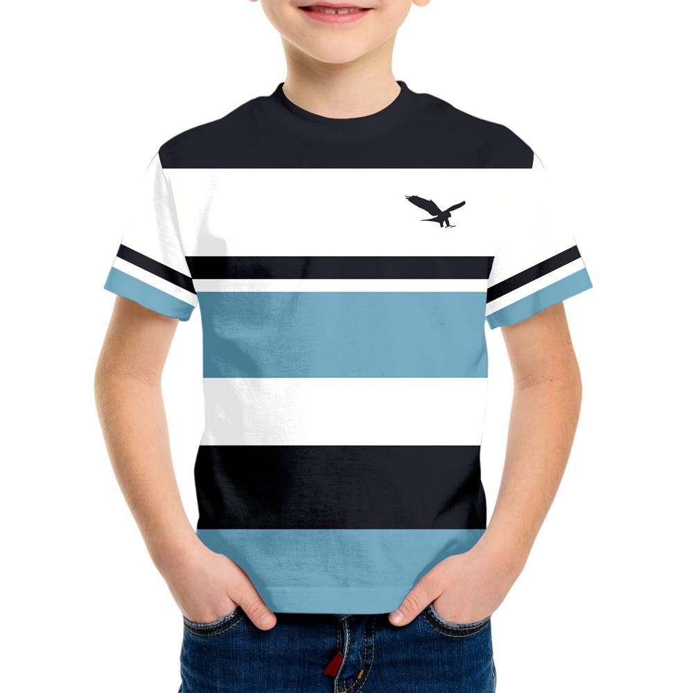 Children s striped 3D printed round neck short sleeved shirt 150