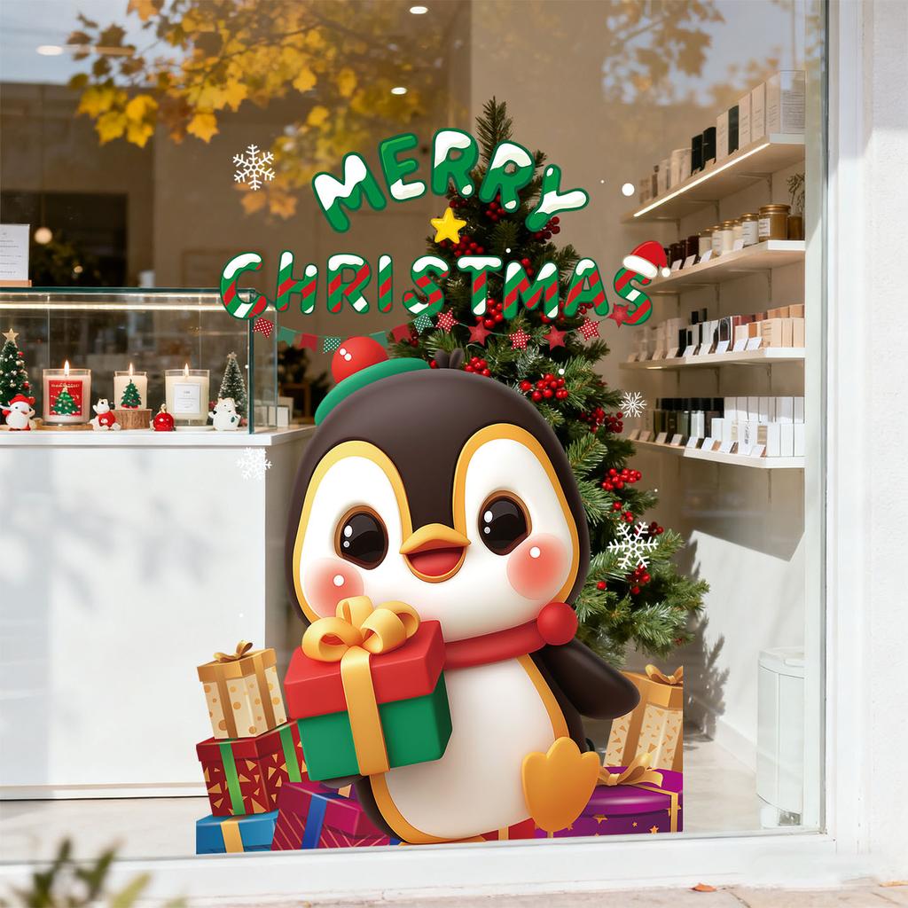 Christmas Penguin Glass Window Shopping Mall Atmosphere Decoration Electrostatic Stickers