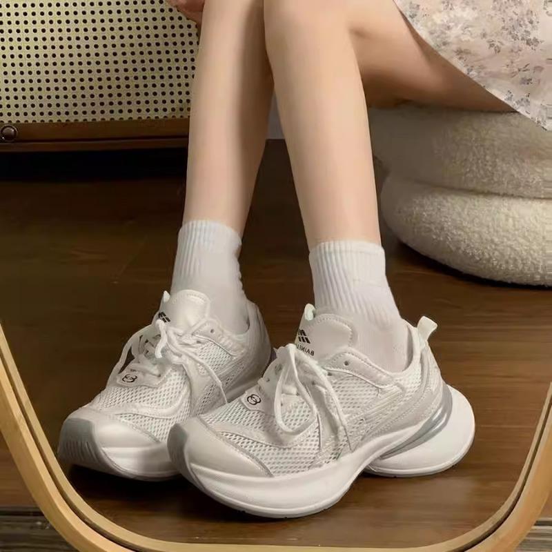 Daddy shoes women's new summer thin breathable mesh women's shoes thick-soled silver sports and leisure shoes
