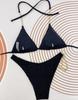 Women's Swimwear Solid Color Halter Neck Strap Triangle Bag Sexy Chain Bikini Set Beachwear Bathing Suits