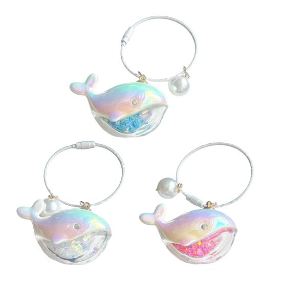 1/2/3Pcs Key Chain Faux Pearl Whale Shape Charm Keychain with Bangle Bags Backpacks Key Holder Decorative Bag Accessory