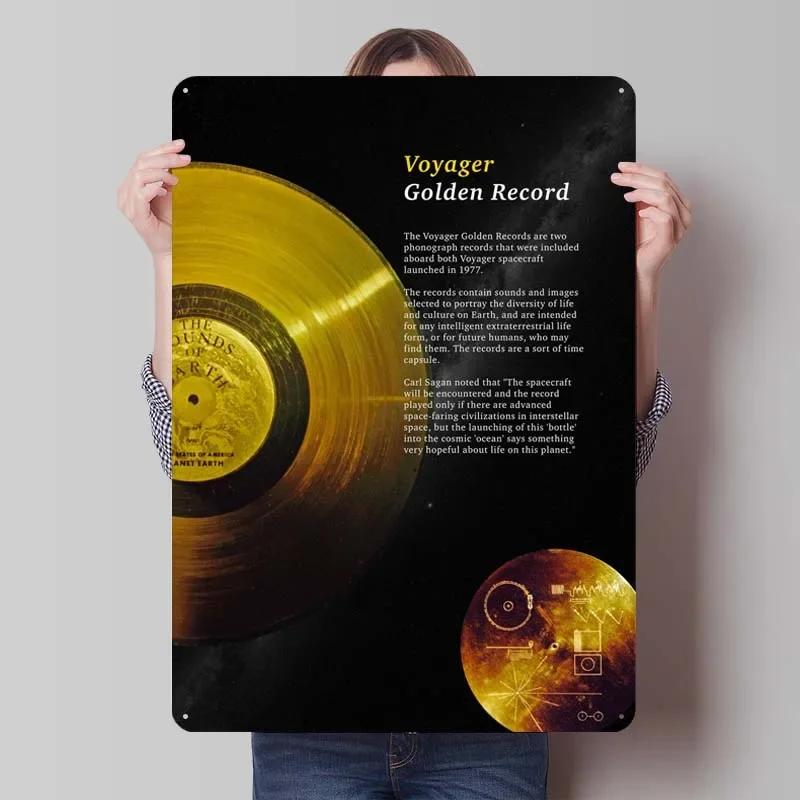 Voyager 1 Zlatá deska Kovové cedule Vesmírné plakáty Dekorace do domácnosti Plechový cedule Tabulka pro výzdobu nástěnného umění Dekorace herního pokoje