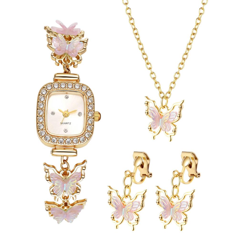Women's Butterfly Watch Earrings Necklace Cute Stylish Waterproof Analog Quartz Watch Fashion Accessory for Women - Birthday Anniversary Mother's