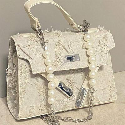 Tasche frauen neue retro und alte denim bettler tasche handtasche perle kette schulter messenger tasche