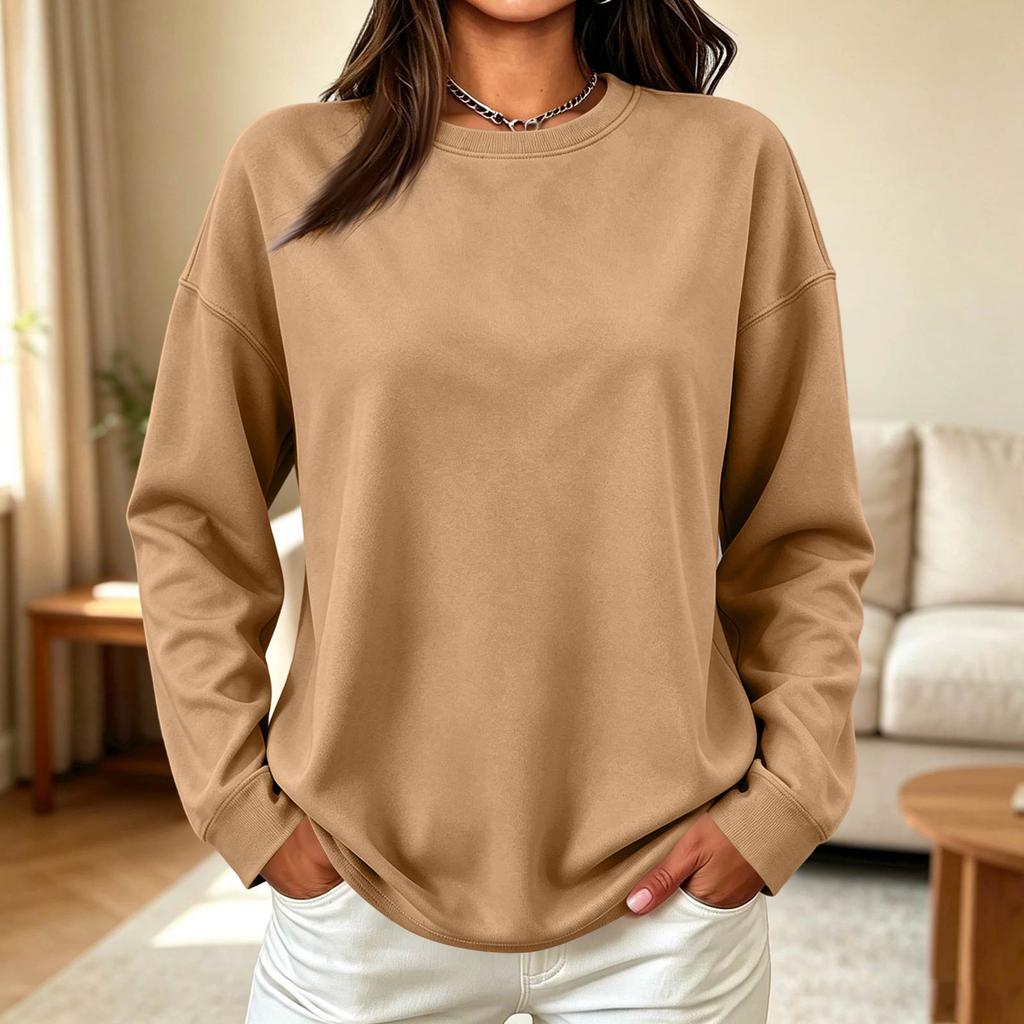 Damen Oversized Pullover mit Rundhalsausschnitt Lockerer Schnitt Lässiges Pulloveroberteil für Frühling und Herbst