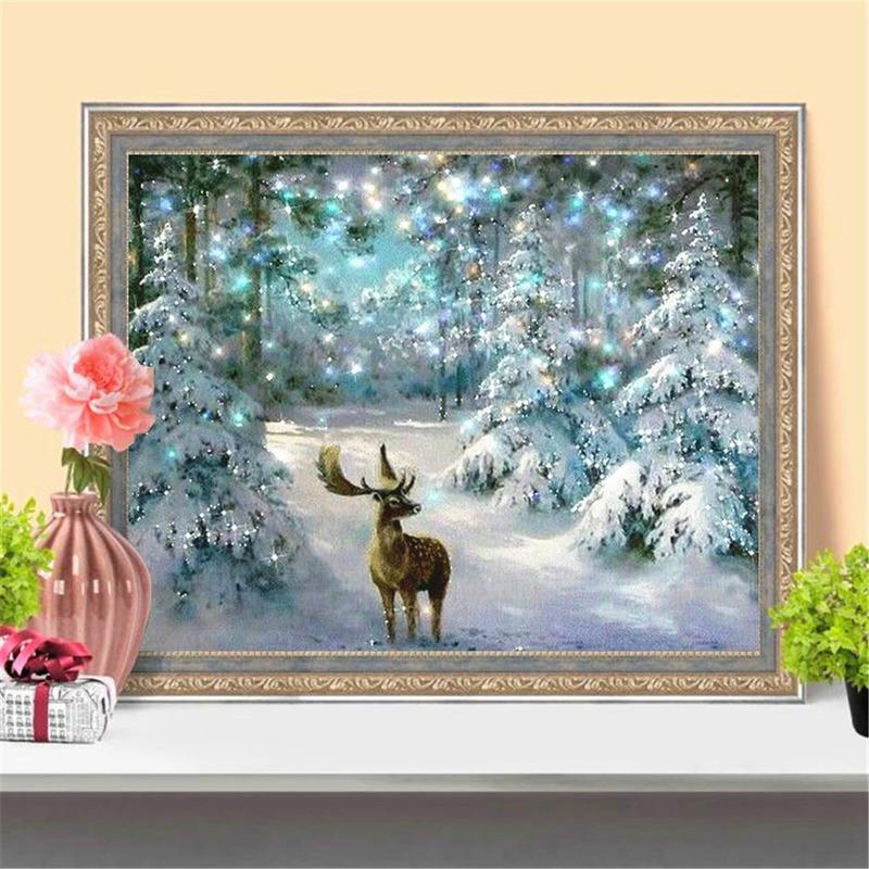 5D DIY vánoční diamantová malba Deer Diamond Winter Diamond výšivka Cross Stitch Home Decor