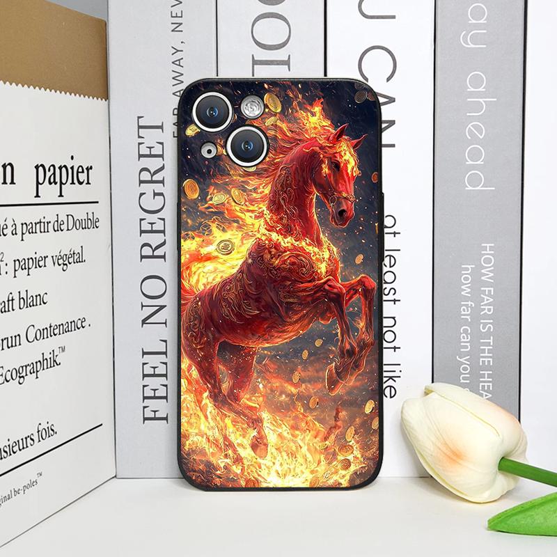Fashion Chinese-Style Red Horse Print Phone Case for iPhone 17 16 12 11 14 13 15 Pro Max 13 Mini X XS MAX XR 7 8 Plus Soft Cover
