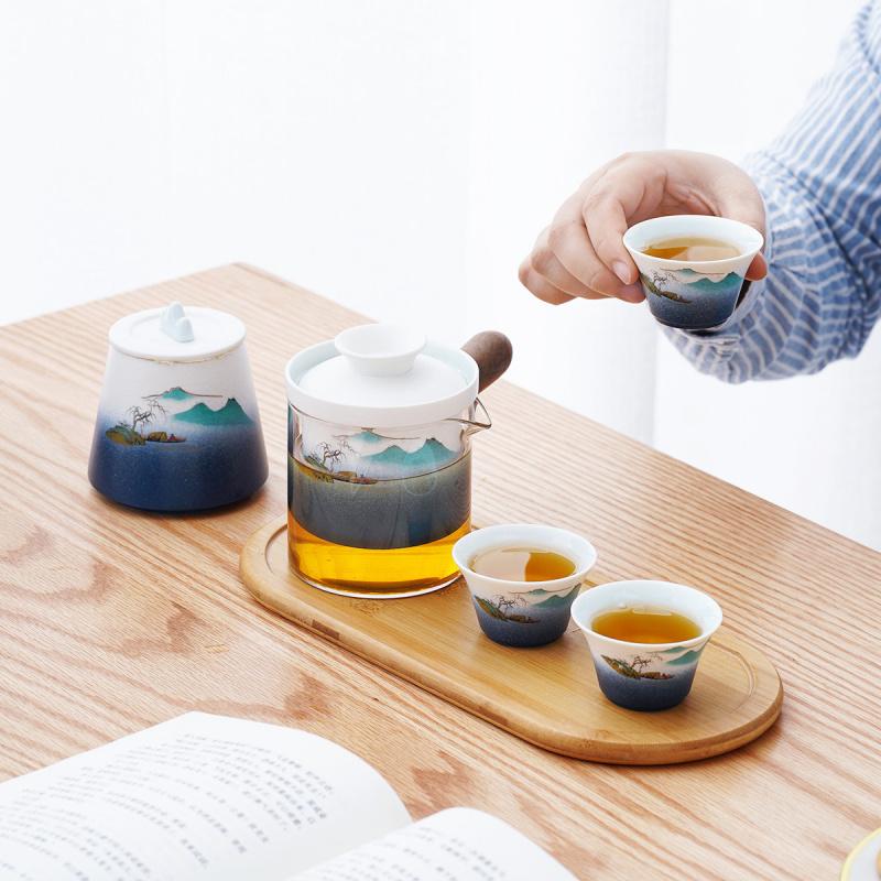 Portable Travel Tea Set for Company Annual Meeting, Quick Tea Cup Small Set, Outdoor and Home Use Kung Fu Tea Cup Teapot Gift