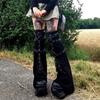 Women Punk Harness Eyelets Straps Flared Leg Warmer Japanese Style Buckled Thigh High Leg Cover Long Sock Stockings