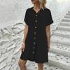 Spot, European and American summer new dresses simple solid color casual fashion lapel button shirt dress women