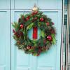 3D Christmas Wreath Door Decor With Berries Pinecones Red Balls Holiday Entrance Mantel Home Festive Display
