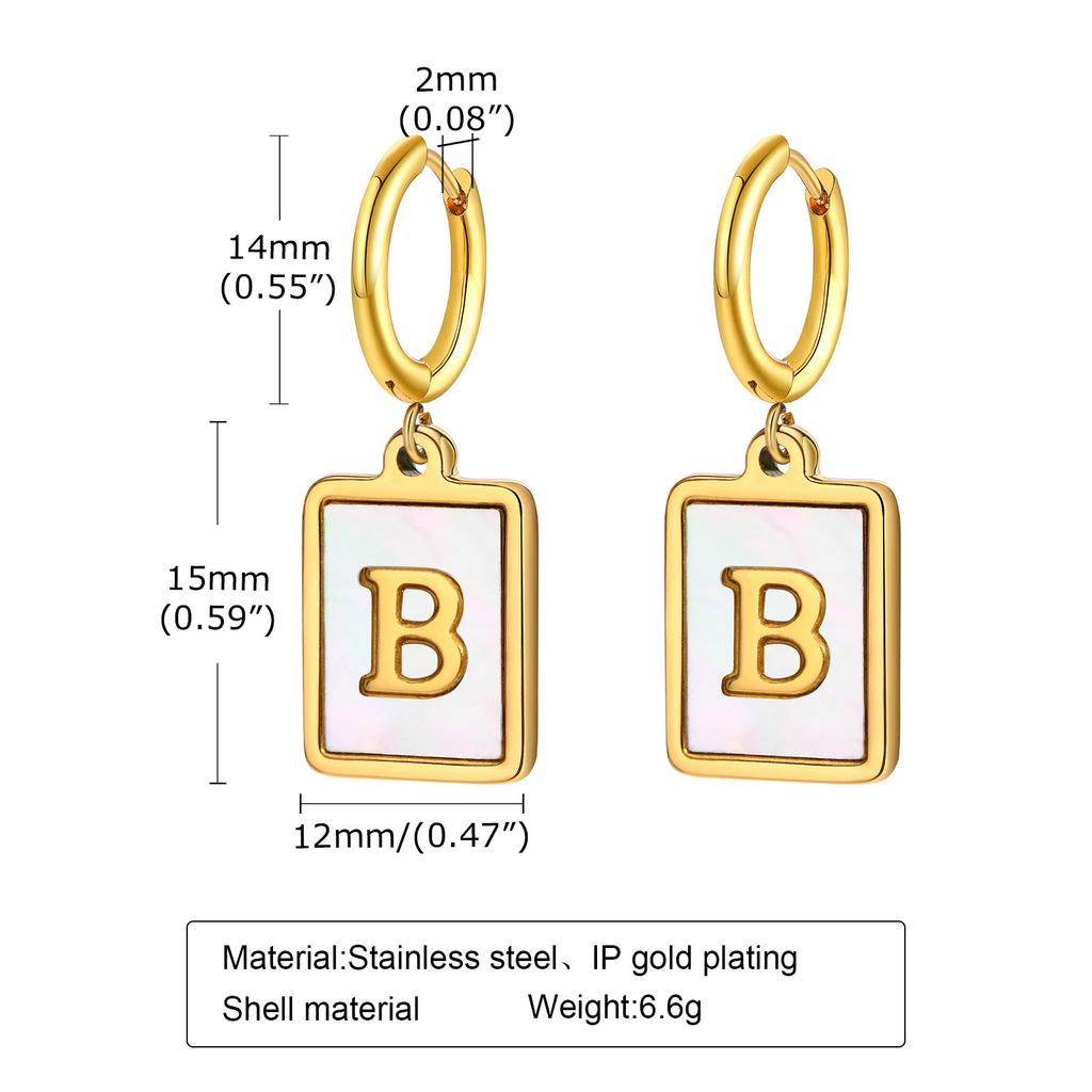 26 Letter Earrings Diy Stainless Steel Shell Letter C Earrings Gold Women'S Earrings, Jewelry Ed-637