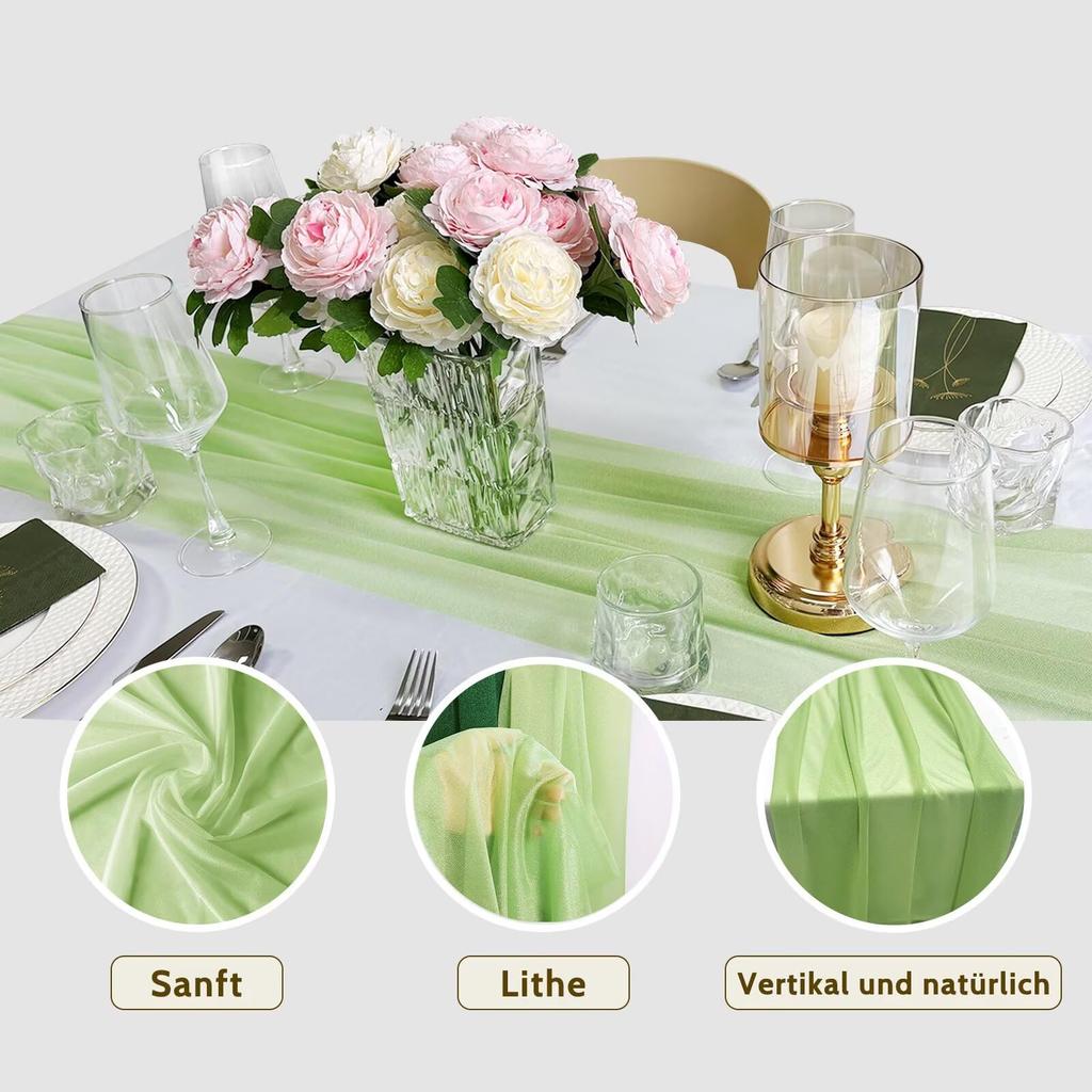 Boho Sheer Chiffon Fabric Table Runner Rustic Romantic Tulle Table Runner for Christmas Wedding Party Birthday Table Decorations