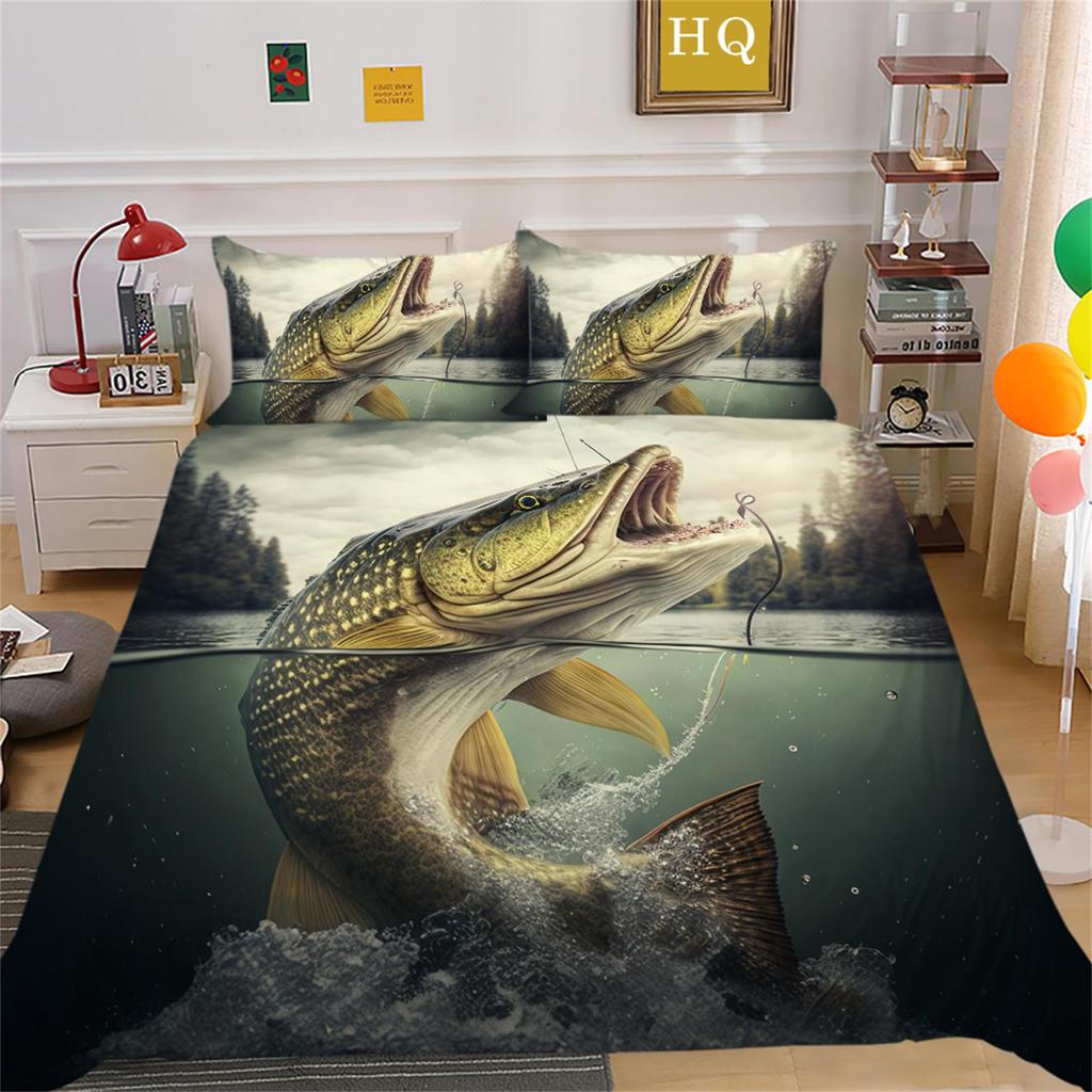 Sada ložního prádla řady 3D Fish Series Povlak na přikrývku Povlak na polštář Sada ložního prádla AU King v plné velikosti pro jednolůžko/dvoulůžko Domácí dekorace
