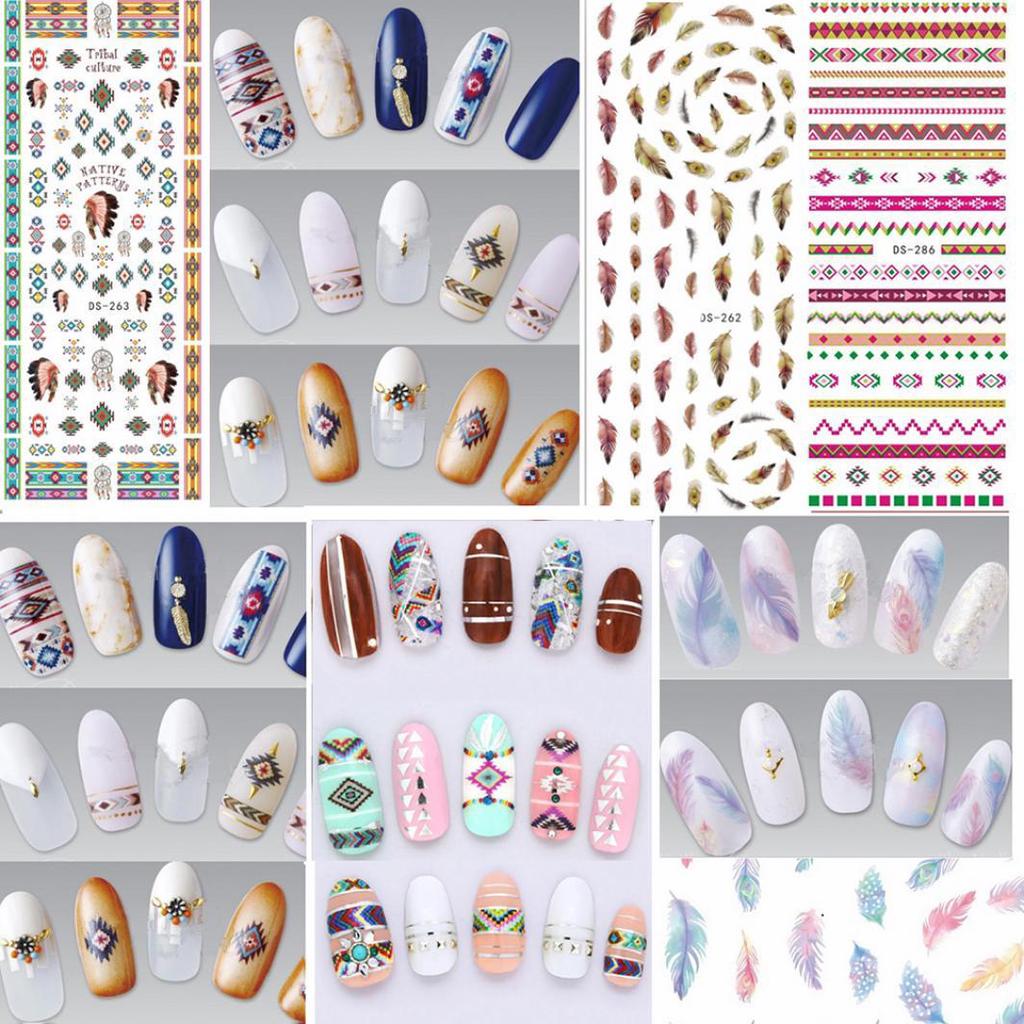 Flowers Feathers Butterflies Letters Pattern DIY Nail Art Sticker Manicure Tools