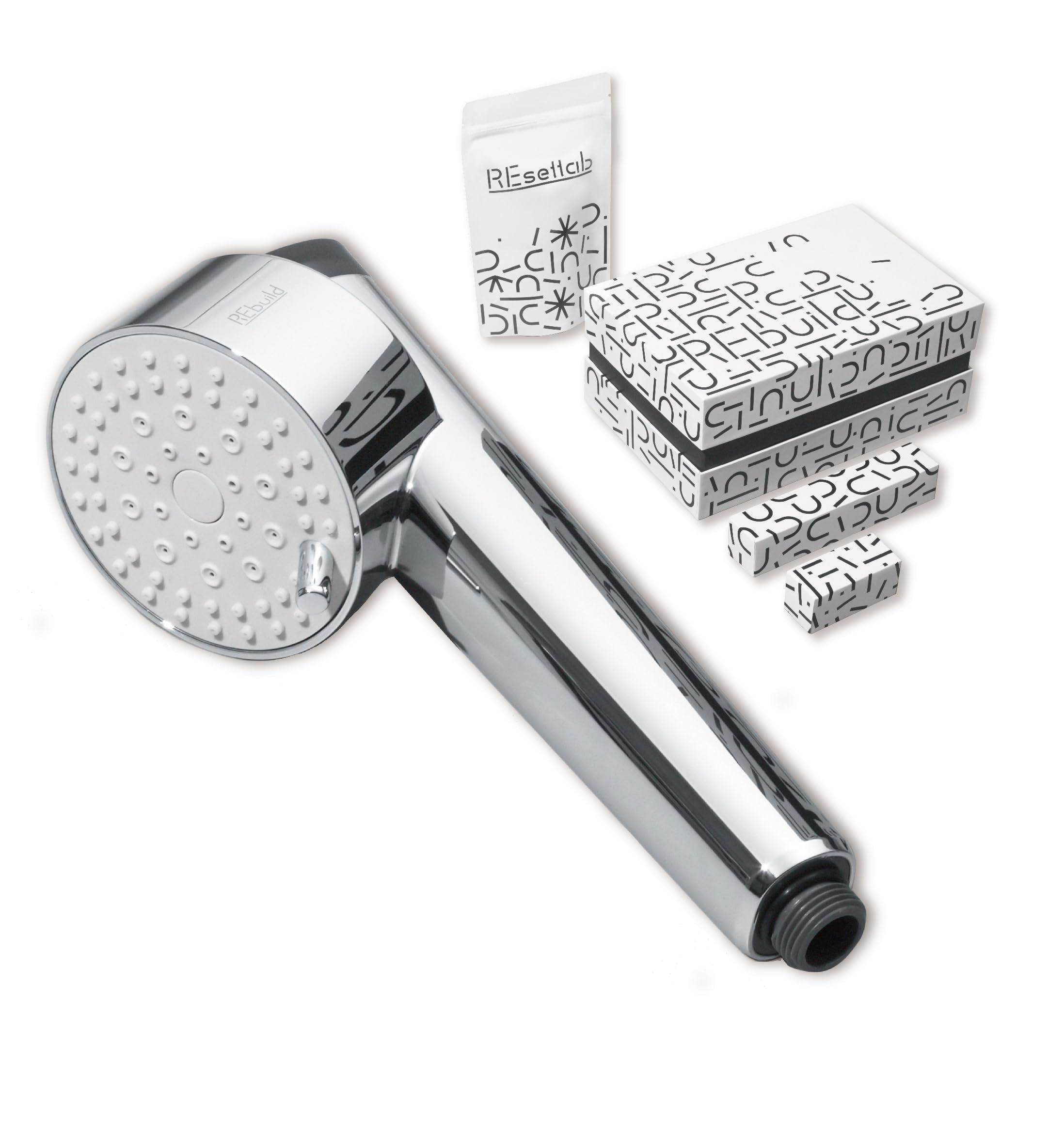 

REbuild shower chlorine removal REsettab bicarbonate water chlorine beauty head, cartridge, tablet, micro-nano bubbles, saving, removal, bicarbonate,