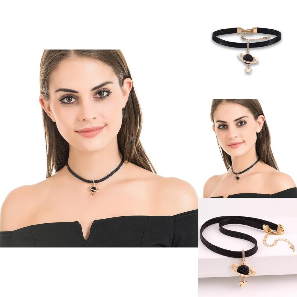 Modern Black Choker Necklace For Women Combining Alloy And Crystal With Contemporary Sun Pendant Shaped