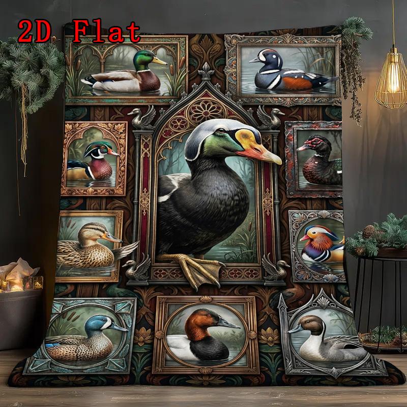 Duck Portrait Gallery 2D Flat Pattern Flannel Blanket, High Quality All Seasons, Home Decor, Warmth and Comfort, Perfect for Christmas Gifts.