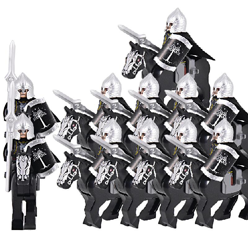 The Soldier With War Horse Gondor Army Figures Lotr Armor Guard Warrior Archer Medieval Knights Building Blocks Bricks Toys Gift